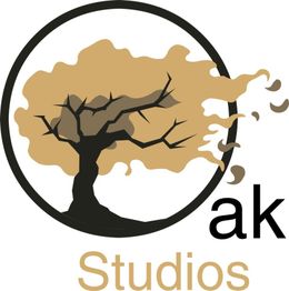 Ein Baum in einem Kreis, daneben der Text "ak Studios" in schwarz und braun.