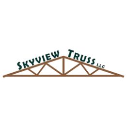Skyview Truss LLC logo featuring a brown roof truss design with the company name.