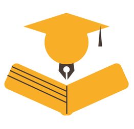 Bild eines gelben Doktorhuts und Stiftsymbols auf einem geöffneten Buch.