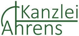 Grünes Logo mit dem Text "Kanzlei Ahrens" in moderner Schrift und grafischem Element.