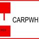 Logo met de tekst "CARPWHISPERER" en letters CW in rood-witte kleuren.