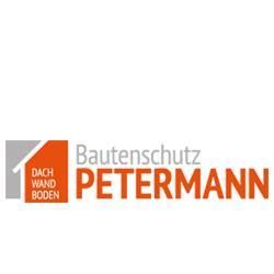 Logo mit Text "Bautenschutz PETERMANN" und "DACH WAND BODEN" neben einem roten Haus-Symbol.