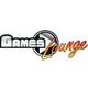 Logo mit Schriftzug "Games Lounge", schwarz-weiß und orange, mit einem Play-Button-Symbol.