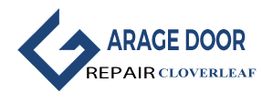 Logo for "Garage Door Repair Cloverleaf" with blue geometric design.