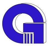 Blau-weißes Logo mit großem "G", das ein stilisiertes Gebäude oder eine Säule darstellt.