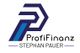 Logo mit abstraktem "P" und Text "ProfiFinanz Stephan Pauer" in Blau und Schwarz.