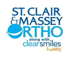Logo for St. Clair & Massey Ortho, with a smiling face and "clearsmiles hobbs" text.