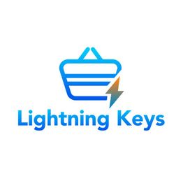 Logo mit blauem Einkaufskorb und Blitzsymbol, darunter der Text "Lightning Keys".
