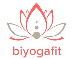 Logo mit rotem Lotus und Punkten, darunter der Schriftzug "biyogafit".
