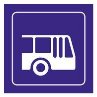 Symbol eines Busses auf blauem Hintergrund, zeigt einen Ort für Busverkehr an.
