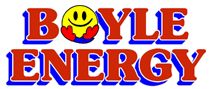 Logo of Boyle Energy with a smiling face inside the letter 'O'.