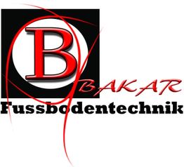 Logo mit rotem "B", Schriftzug "BAKAR" und "Fussbodentechnik", schwarzer Hintergrund.