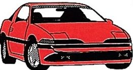 Rote Autoillustration von vorne gesehen, im Comicstil gezeichnet.