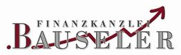 Logo Finanzkanzlei Bauseler mit rotem Pfeil nach oben hinter dem Text.