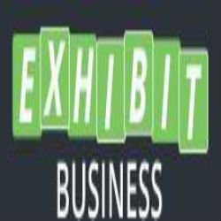 Green blocks spell "EXHIBIT" above "BUSINESS" on a dark background.