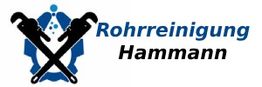 Logo mit zwei gekreuzten Rohrzangen, blauem Text: "Rohrreinigung Hammann".