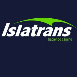 Logo de Islatrans con lema "haciendo camino" en fondo azul oscuro.