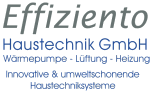 Effiziento Haustechnik-Logo mit Text zu Wärmepumpen, Lüftung, Heizung, Innovation und Umwelt.