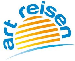 Logo mit Schriftzug "art reisen", stilisierte gelbe Sonne im Hintergrund.