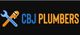 Logo of CBJ Plumbers with a wrench and pipe wrench on a black background.