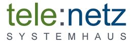 Logo mit grün-blauem Text "tele:netz SYSTEMHAUS".