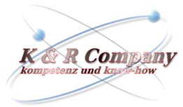 K&R Company Logo mit Schriftzug "Kompetenz und Know-how", umrahmt von blauen Kreisen.