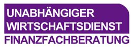 Lila Logo mit weißem Text: "Unabhängiger Wirtschaftsdienst Finanzfachberatung".