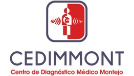 Logo de CEDIMMONT, Centro de Diagnóstico Médico Montejo, con figura humana y ondas.