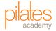 Logo mit der Aufschrift "Pilates Academy" in Orange und Grau.