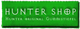 Grünes Logo mit dem Text "HUNTER SHOP" und "Hunter original Gummistiefel".