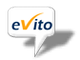 "Sprechblase mit 'eVito'-Logo auf grauem Hintergrund."