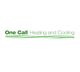 "Logo of One Call Heating and Cooling with green text and lines."