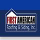 Logo with "First American Roofing & Siding, Inc." in a house shape on blue background.