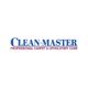 Logo reading "Clean-Master: Professional Carpet & Upholstery Care" in blue and red text.