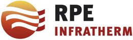 Logo mit rotem, welligem Kreis und Text "RPE Infratherm" in Schwarz und Rot.