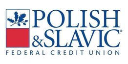 Polish & Slavic Federal Credit Union logo with oak leaf and red square design.