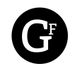 Schwarzer Kreis mit großem weißen "G" und kleinem "F" oben rechts.