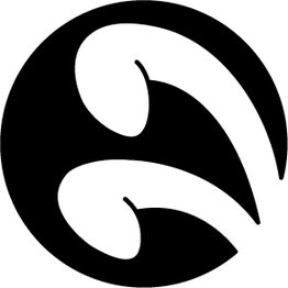 Schwarzes, abstraktes Design mit organischen Formen, die einen Kreis bilden.