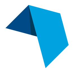 Dreieckige, blaue Origami-Form auf weißem Hintergrund.