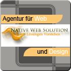 Grafik mit Text: "Agentur für Web und Design", "Native Web Solution", graues und orange Design.