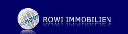 Logo von ROWI Immobilien mit einer Weltkugel auf blauem Hintergrund.