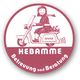 Frau auf einem Roller mit "Hebamme" und "Betreuung und Beratung" in einem rosa Kreis.