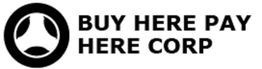 Black logo with text: "BUY HERE PAY HERE CORP" and abstract circle design on the left.