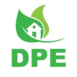 Logo DPE : maison stylisée dans une feuille verte, symbolisant l'efficacité énergétique.