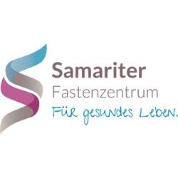 Logo von Samariter Fastenzentrum mit S-förmigem Symbol und Schriftzug „Für gesundes Leben“.