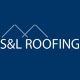 Logo for S&L Roofing with roof outlines on a blue background.
