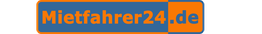 Schriftzug "Mietfahrer24.de" auf blauem Hintergrund mit orangefarbenem Rahmen.