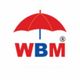 Red umbrella above "WBM" letters on white background.