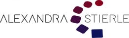 Logo mit Text: "Alexandra Stierle" und bunten Quadraten im Bogen rechts.