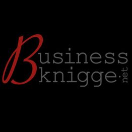 Schwarzer Hintergrund mit rotem "B" und Text "Business Knigge.net" in Grau.